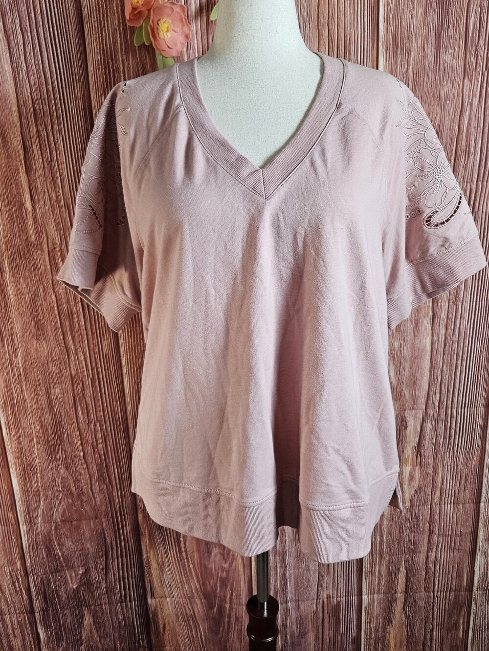 Jane & Delancey Embroidered Sleeve Sweatshirt Plus Size 1X